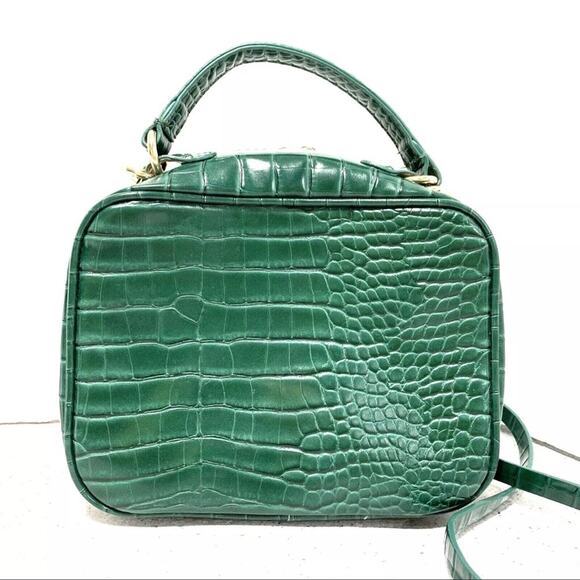 Zara green faux snakeskin moc croc crossbody bag top handle purse 2 way satchel - Picture 7 of 11